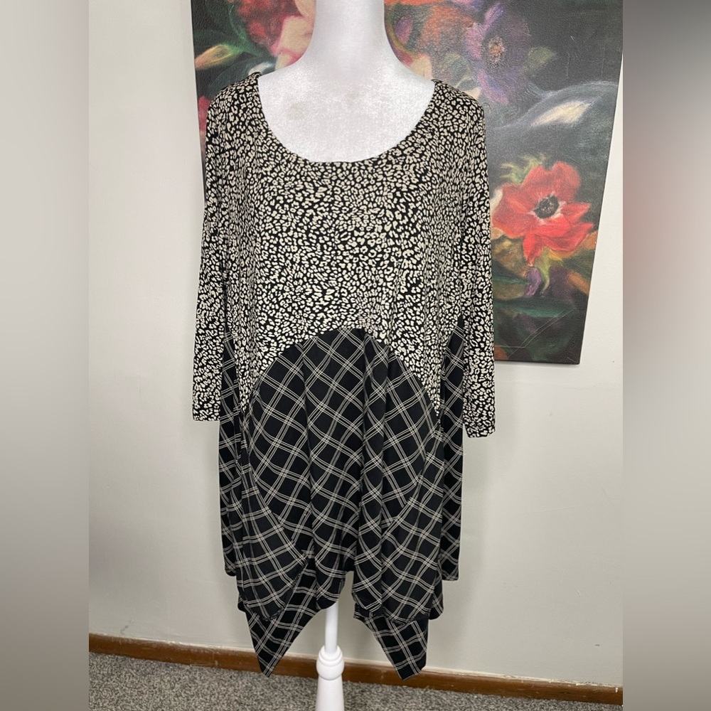 Alembika Leopard Window Pane Trapeze Tunic Top With Pockets Sz 3 / 12 Lagenlook